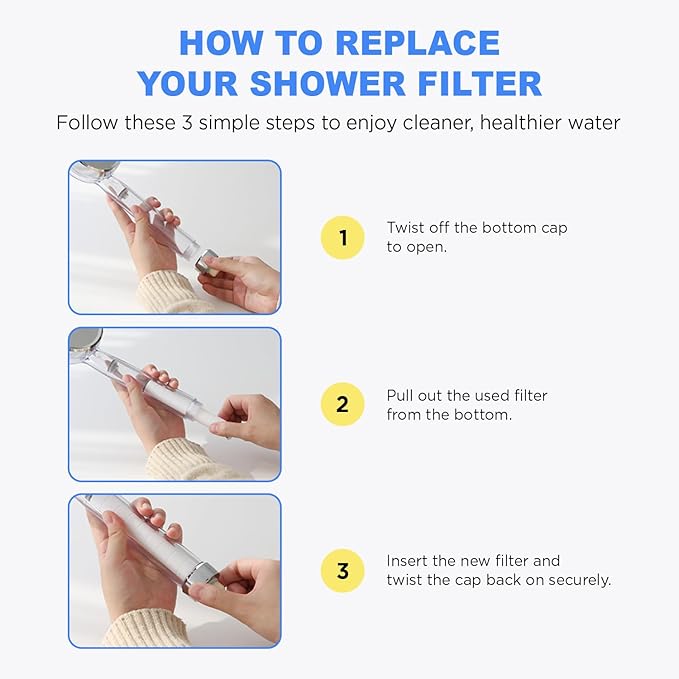 DAILY CHAE Replacement Shower Filter – Refill for Handheld Shower Head | Multi-Stage Vitamin C & Aroma Water Filter | Softens Hard Water & Reduces Impurities | 3-Pack (Showerhead Not Included)