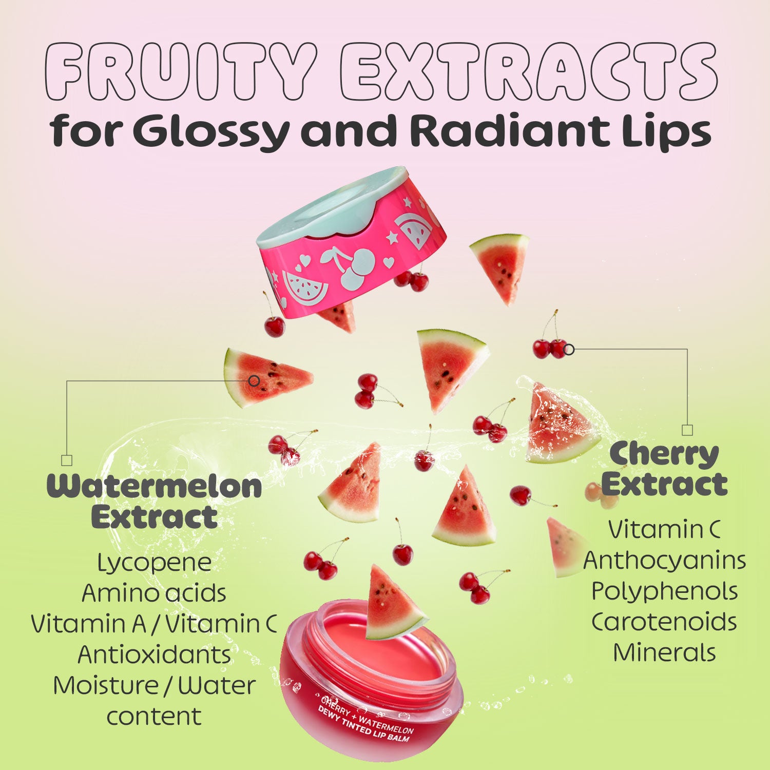 Look At Me Cherry Watermelon Dewy Tinted Lip Balm, Natural Ingredients, Korean Skin Care, Long-Lasting Moisture, Gifts For Women (0.2 fl.oz.)