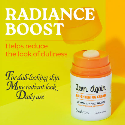 Look At Me Teen Again Brightening Cream with Vitamin C + Niacinamide, Lightweight Fast-Absorbing Face Moisturizer for Dull, Uneven-Looking Skin, 1.69 fl oz, Made in Korea