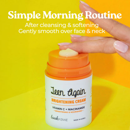 Look At Me Teen Again Brightening Cream with Vitamin C + Niacinamide, Lightweight Fast-Absorbing Face Moisturizer for Dull, Uneven-Looking Skin, 1.69 fl oz, Made in Korea